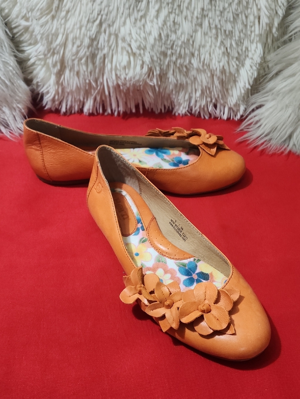 Born Gemma Women's Orange Floral-Bed Insole Ballet Flats - Picture 3 of 11